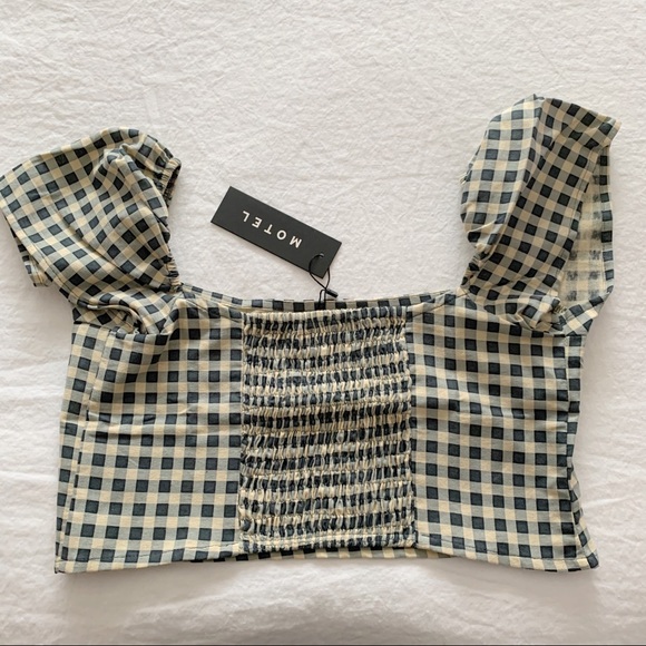Motel Cindy Gingham Crop Top | Blue & Cream | NWT | Size L | Dolls Kill - Picture 5 of 5
